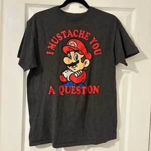 Men’s Super Mario Mustache Dark Gray Short Sleeve T Shirt Size Medium